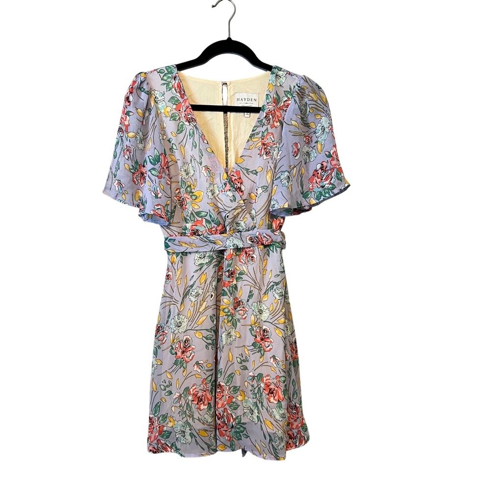 Hayden LA Floral Dress Sz S Fit & Flare V-Neck Flutter Sleeve Garden Cottage